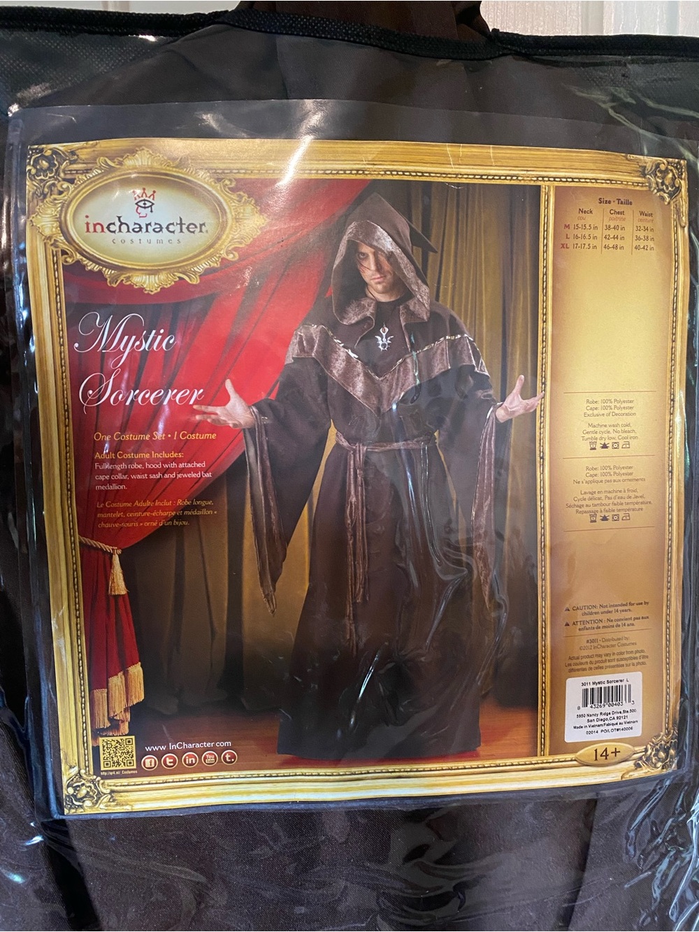 InCharacter Mystic Sorcerer Costume - Brown and Gold Hooded Robe Size Large